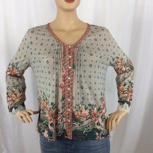 Style & Co Boho Retreat Long Sleeve Blouse 193D